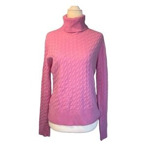 Geneva Pink Cashmere Cable Knit Turtleneck Sweater M